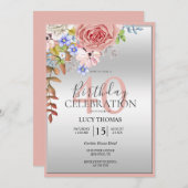 上品なフラワーコーナー装飾誕生日 招待状 (正面/裏面)