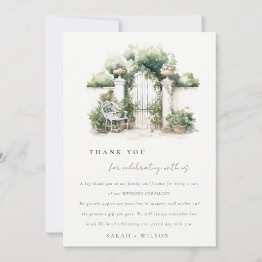 上品なフランスのガーデンランドスケープ水の色結婚の数 サンキューカード (正面)