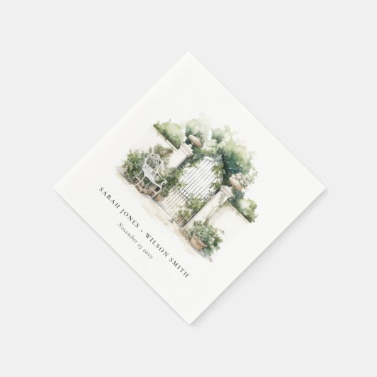 上品なフランスのガーデンランドスケープ水の色結婚の数 スタンダードカクテルナプキン (角)