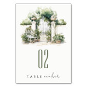 上品なフランスのガーデンランドスケープ水の色結婚の数 テーブルナンバー (正面)