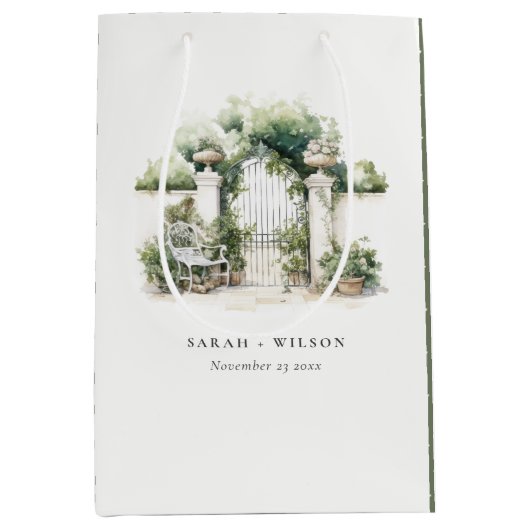 上品なフランスのガーデンランドスケープ水の色結婚の数 ミディアムペーパーバッグ (正面)