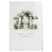 上品なフランスのガーデンランドスケープ水の色結婚の数 ミディアムペーパーバッグ (裏面)