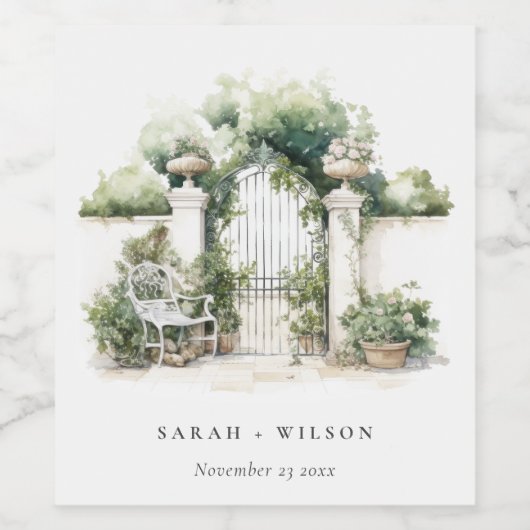 上品なフランスのガーデンランドスケープ水の色結婚の数 ワインラベル (シングルラベル)