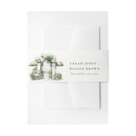 上品なフランスのガーデンランドスケープ水の色結婚の数 招待状ベリーバンド (正面例)