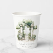 上品なフランスのガーデンランドスケープ水の色結婚の数 紙コップ (裏面)