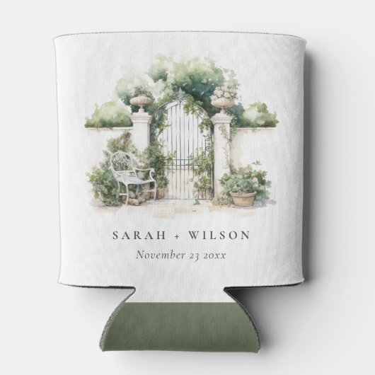 上品なフランスのガーデンランドスケープ水の色結婚の数 缶クーラー (裏面)