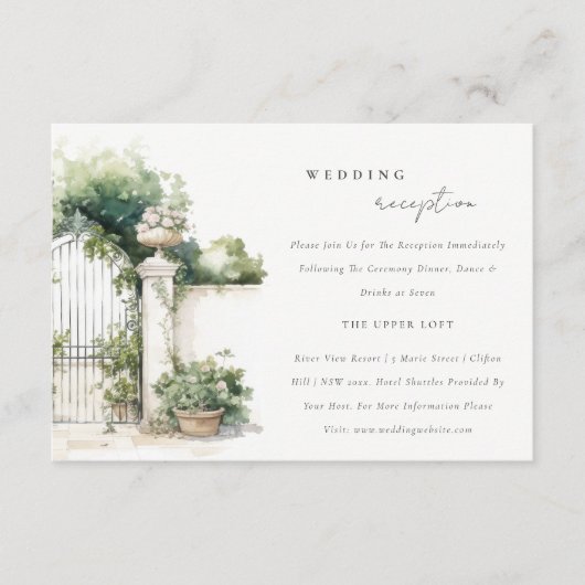 上品なフランスのガーデンランドスケープ結婚式のレセプション エンクロージャーカード (正面)