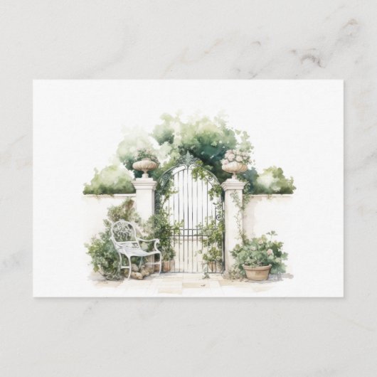 上品なフランスのガーデンランドスケープ結婚式のレセプション エンクロージャーカード (裏面)