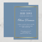上品なフレーム。フォーマルなブルーのブライズシャワー 招待状 (正面/裏面)