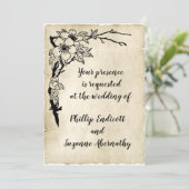 上品なフローラと古いパーチメントヴィンテージウェディング 招待状 (スタンド正面)