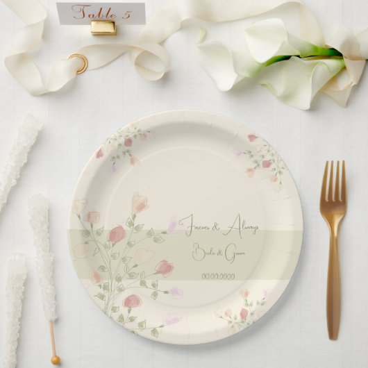 上品なフローラアートアクセント ペーパープレート (ウェディング)