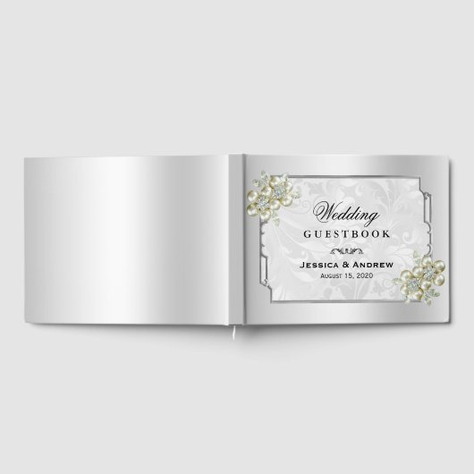 上品なフローラジェムシルバーフレーム結婚ズ ゲストブック (全面)