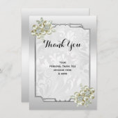 上品なフローラジェムシルバーフレーム結婚ズ サンキューカード (正面/裏面)
