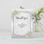 上品なフローラジェムシルバーフレーム結婚ズ サンキューカード (スタンド正面)