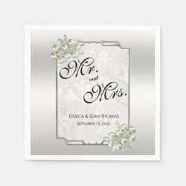 上品なフローラジェムシルバーフレーム結婚ズ スタンダードカクテルナプキン