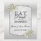 上品なフローラジェムシルバーフレーム結婚ズ ワインラベル (シングルラベル)