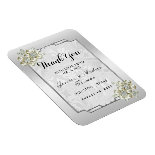 上品なフローラジェムシルバーフレーム結婚式の引き出物 マグネット (右側)