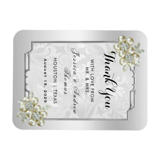 上品なフローラジェムシルバーフレーム結婚式の引き出物 マグネット (横)