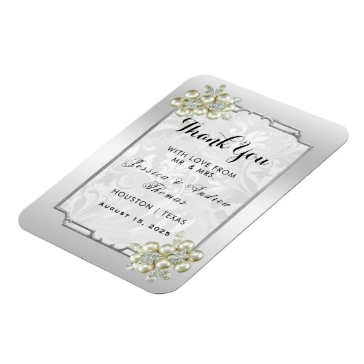 上品なフローラジェムシルバーフレーム結婚式の引き出物 マグネット (左側)