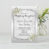 上品なフローラジェムシルバーフレーム結婚式レセプション 招待状 (スタンド正面)