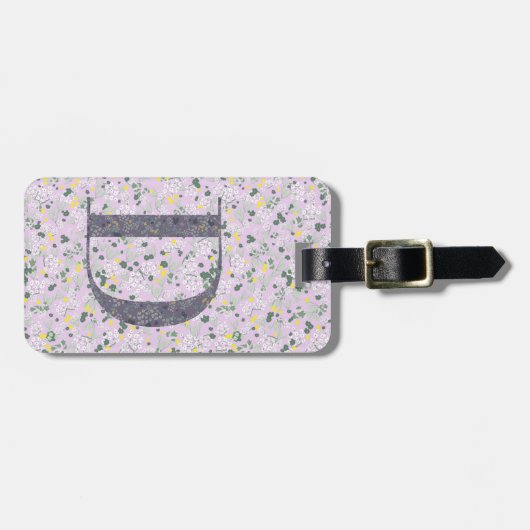 上品なフローラモノグラムのレターDライトパープル ラゲッジタグ (正面横)