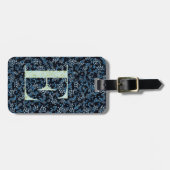 上品なフローラモノグラムのレターEブルー ラゲッジタグ (正面横)