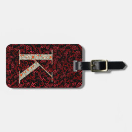 上品なフローラモノグラムのレターK濃い赤 ラゲッジタグ