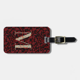 上品なフローラモノグラムのレターM濃い赤 ラゲッジタグ