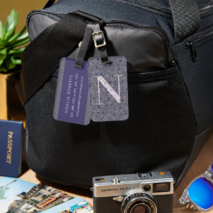 上品なフローラモノグラムのレターN濃い紫 ラゲッジタグ