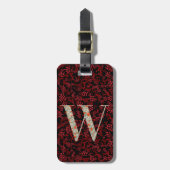 上品なフローラモノグラムのレターW濃い赤 ラゲッジタグ (正面縦)