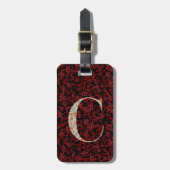 上品なフローラモノグラムの文字C濃い赤 ラゲッジタグ (正面縦)