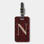 上品なフローラモノグラムの文字N濃い赤 ラゲッジタグ (正面縦)