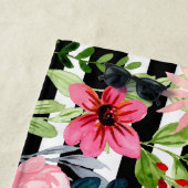 上品なフローラ水カラー白黒 ストライプの ビーチタオル (インサイチュ)