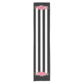 上品なフローラ白黒ストライプテーブルランナー ショートテーブルランナー (正面)