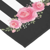 上品なフローラ白黒ストライプテーブルランナー ショートテーブルランナー (コーナー)