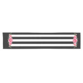 上品なフローラ白黒ストライプテーブルランナー ショートテーブルランナー (横)