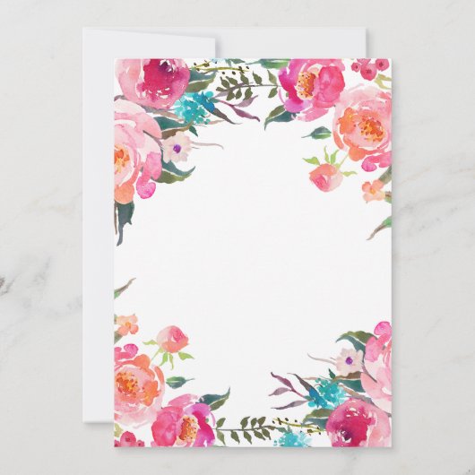 上品なフローラ花の水色の花結婚の数 招待状 (裏面)