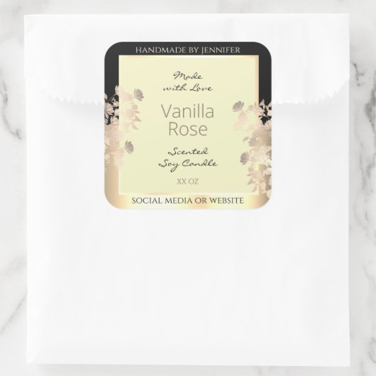 上品なフローラ製品パッケージラベルクリーム金ゴールド スクエアシール (バッグ)