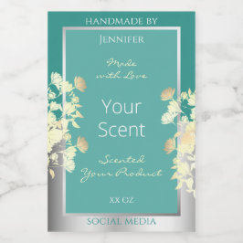 上品なフローラ製品パッケージングラベルティール（緑がかった色）銀 フードラベル