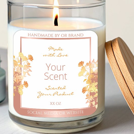 上品なフローラ製品ラベル白とバラ金ゴールド スクエアシール