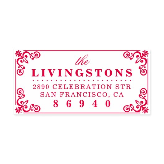 上品なフローリッ縁どクファミリー名差出人住所 セルフインキングスタンプ (デザイン)