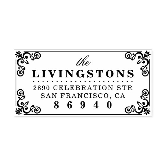 上品なフローリッ縁どクファミリー名差出人住所 ラバースタンプ (インプリント)