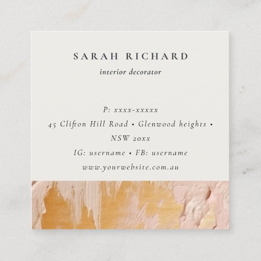 上品なブッシュピンク金ゴールド絵を描油テクスチャー スクエア名刺 (裏面)