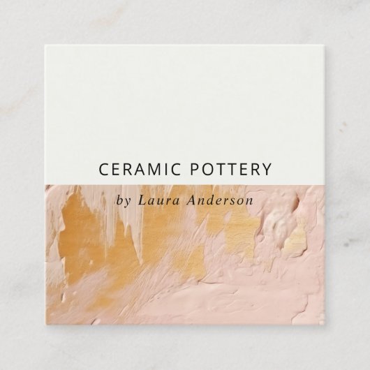 上品なブッシュピンク金ゴールド絵を描油テクスチャQRコード スクエア名刺 (正面)