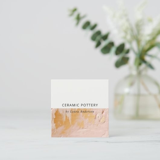 上品なブッシュピンク金ゴールド絵を描油テクスチャQRコード スクエア名刺 (スタンド正面)