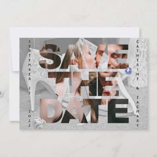 上品なブライダルシューダイヤモンドハートサファイヤ結婚ーズ セーブザデート (正面)