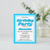 上品なブライトブルー大人の誕生日パーティー インビテーションポストカード (スタンド正面)