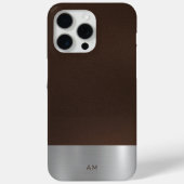 上品なブラウンレザーとブラシ仕上げメタルモダンルック Case-Mate iPhoneケース (裏面)