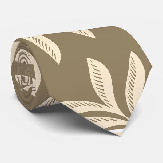 上品なブラウン&ベージュ葉の葉の模様男性用 ネクタイ (ロール)