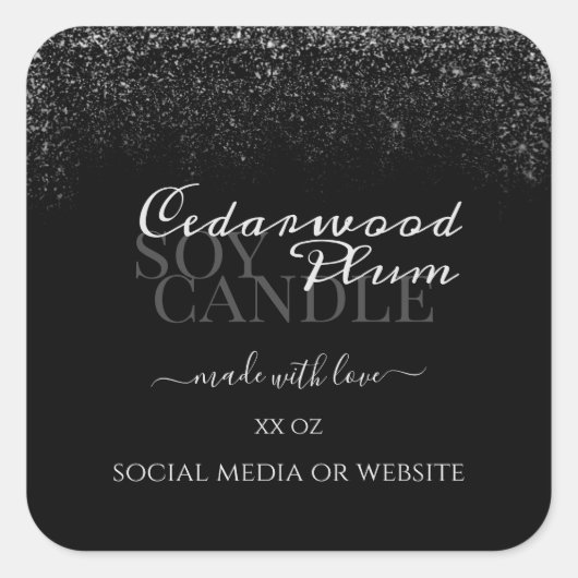 上品なブラックおよびシルバー製品の包装ラベル スクエアシール (正面)